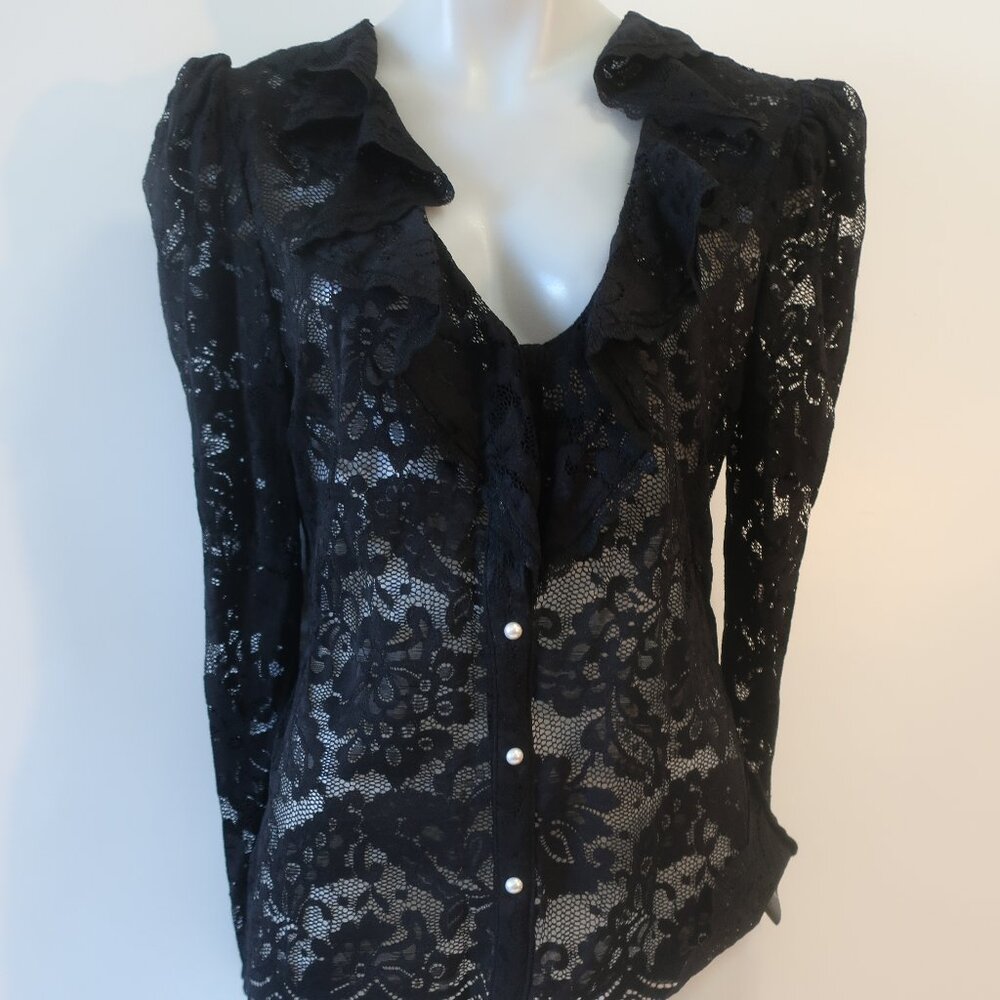 NWT Women Generation Love (Item-303) Black Corsa Lace Puff Sleeve Blouse Top L - Picture 8 of 14